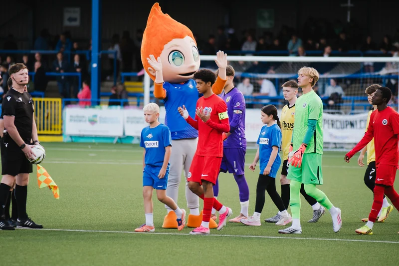 mascots and masquerades at a game of football on a pitch