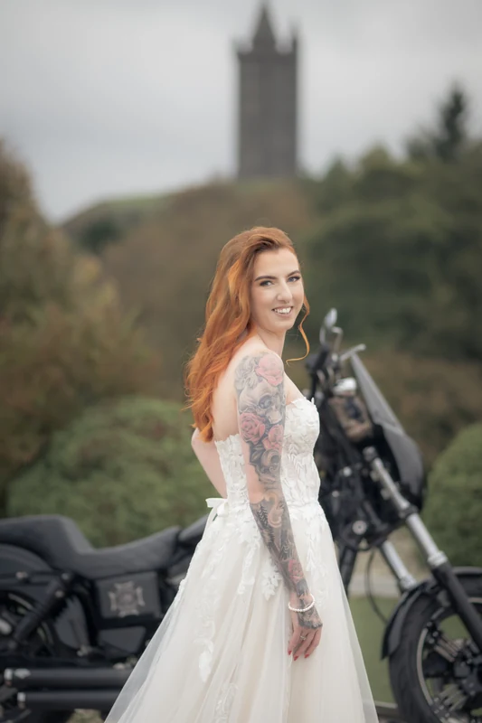 bride posing at Scrabo tower northern ireland