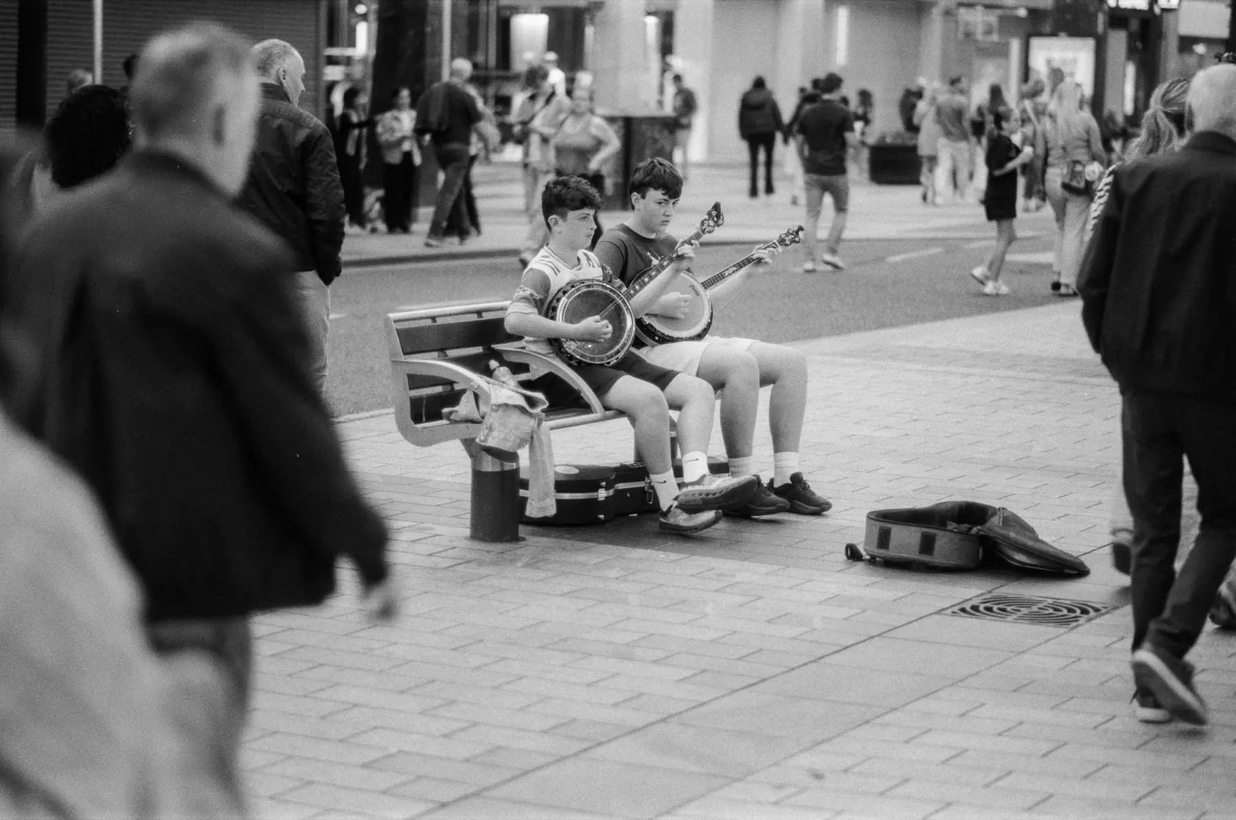 Young musicians busking on a Belfast street during the Fleadh.